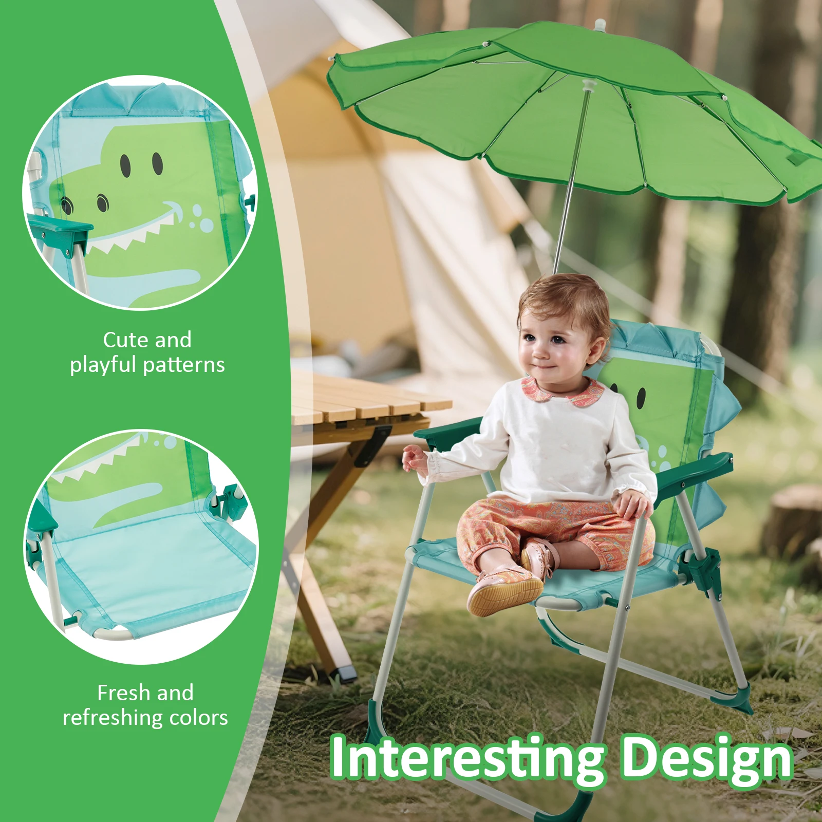 子供用折りたたみビーチチェア、日傘付き、屋外軽量旅行ピクニッ - Kids Outdoor Lounger Chair のレビューと価格