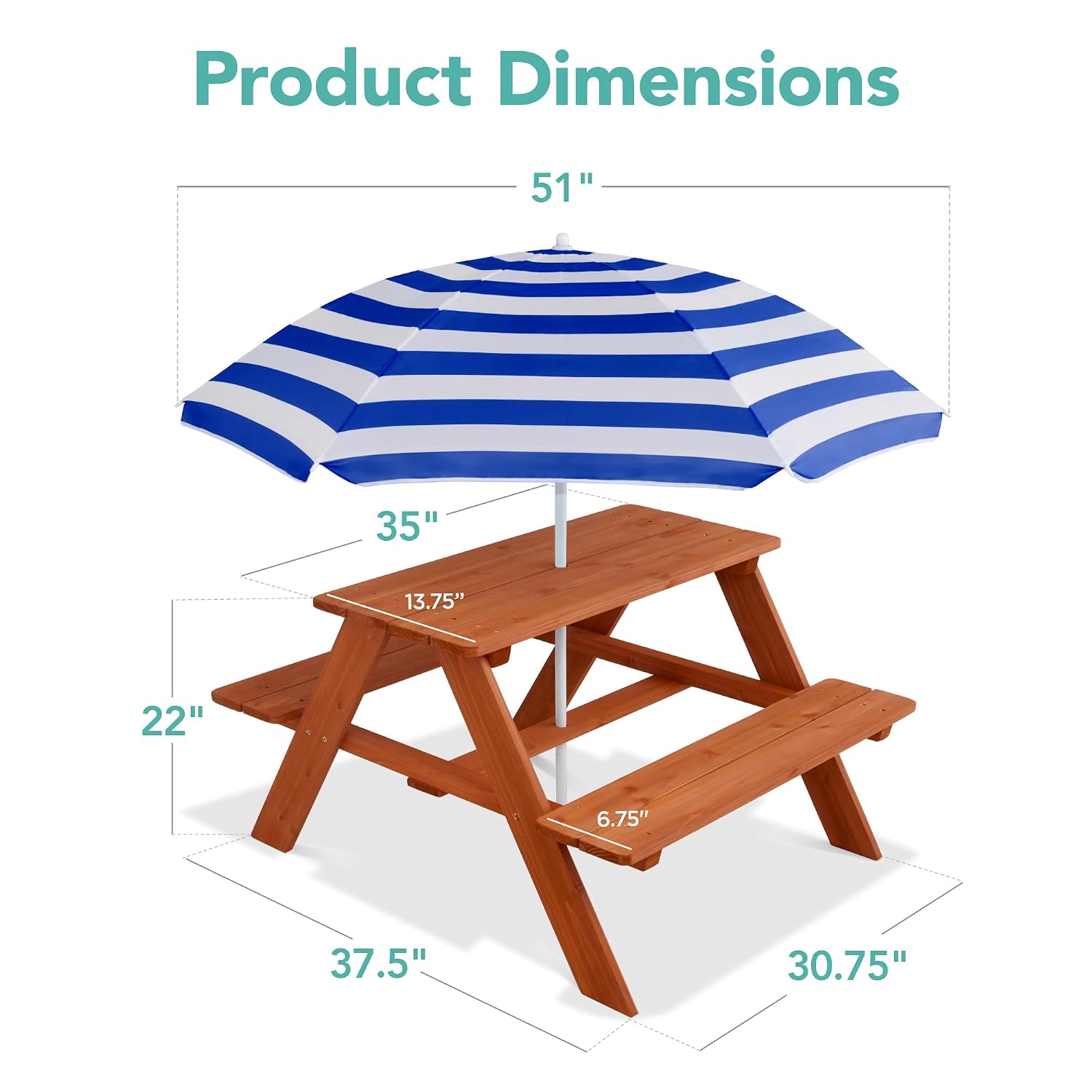 木製キッズピクニックテーブル（傘付き）、屋外アクティビティテ - Kids Outdoor Umbrella For Table のレビューと価格