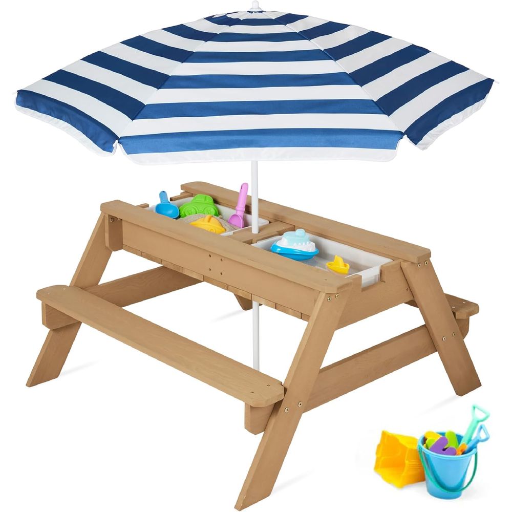 子供用ピクニックテーブル（傘付き）、3-in-1砂場＆水遊び - Kids Outdoor Umbrella For Table のレビューと価格