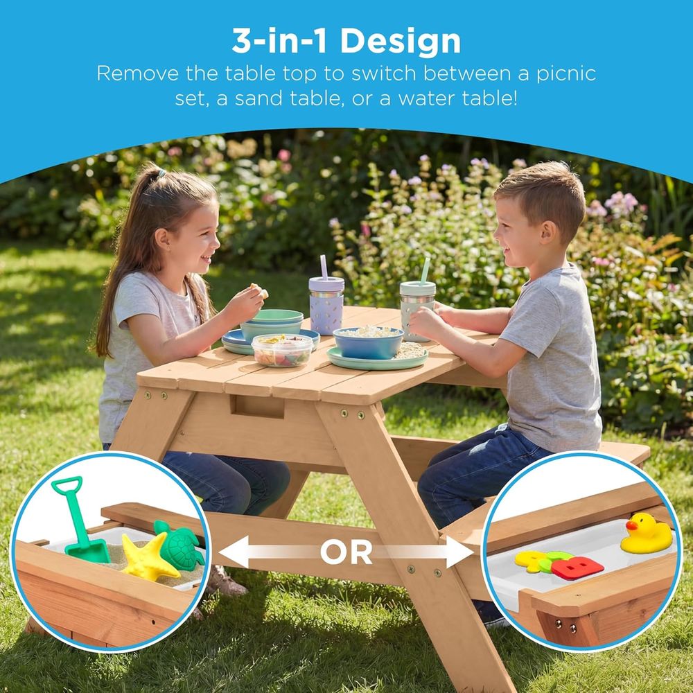子供用ピクニックテーブル（傘付き）、3-in-1砂場＆水遊び - Kids Outdoor Umbrella For Table のレビューと価格