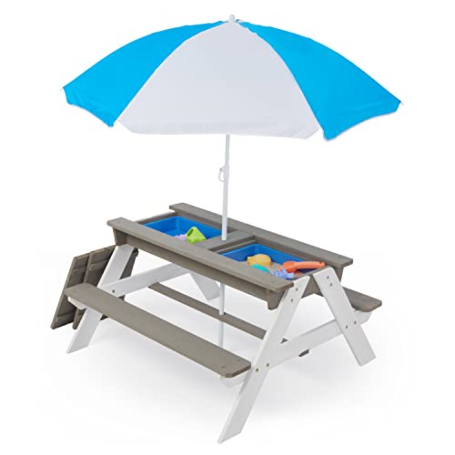 屋外裏庭パティオ用子供向けピクニックテーブル：3-in-1木 - Kids Outdoor Umbrella For Table のレビューと価格