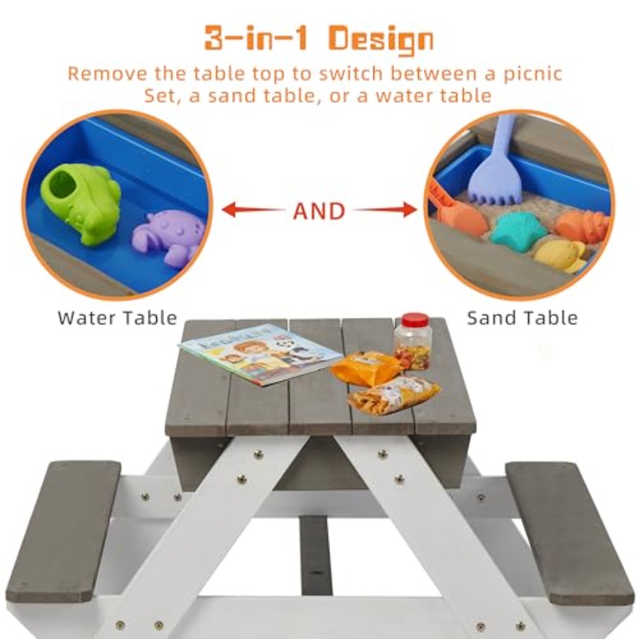 屋外裏庭パティオ用子供向けピクニックテーブル：3-in-1木 - Kids Outdoor Umbrella For Table のレビューと価格