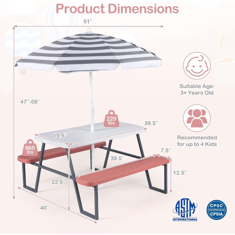 子供用ピクニックテーブル、幼児用屋外テーブル＆ベンチセット（ - Kids Outdoor Umbrella For Table のレビューと価格